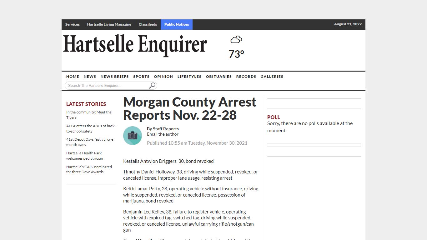 Morgan County Arrest Reports Nov. 22-28 - The Hartselle Enquirer